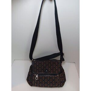 Vintage FOSSIL Black Brown Monogram Canvas Crossbody Purse